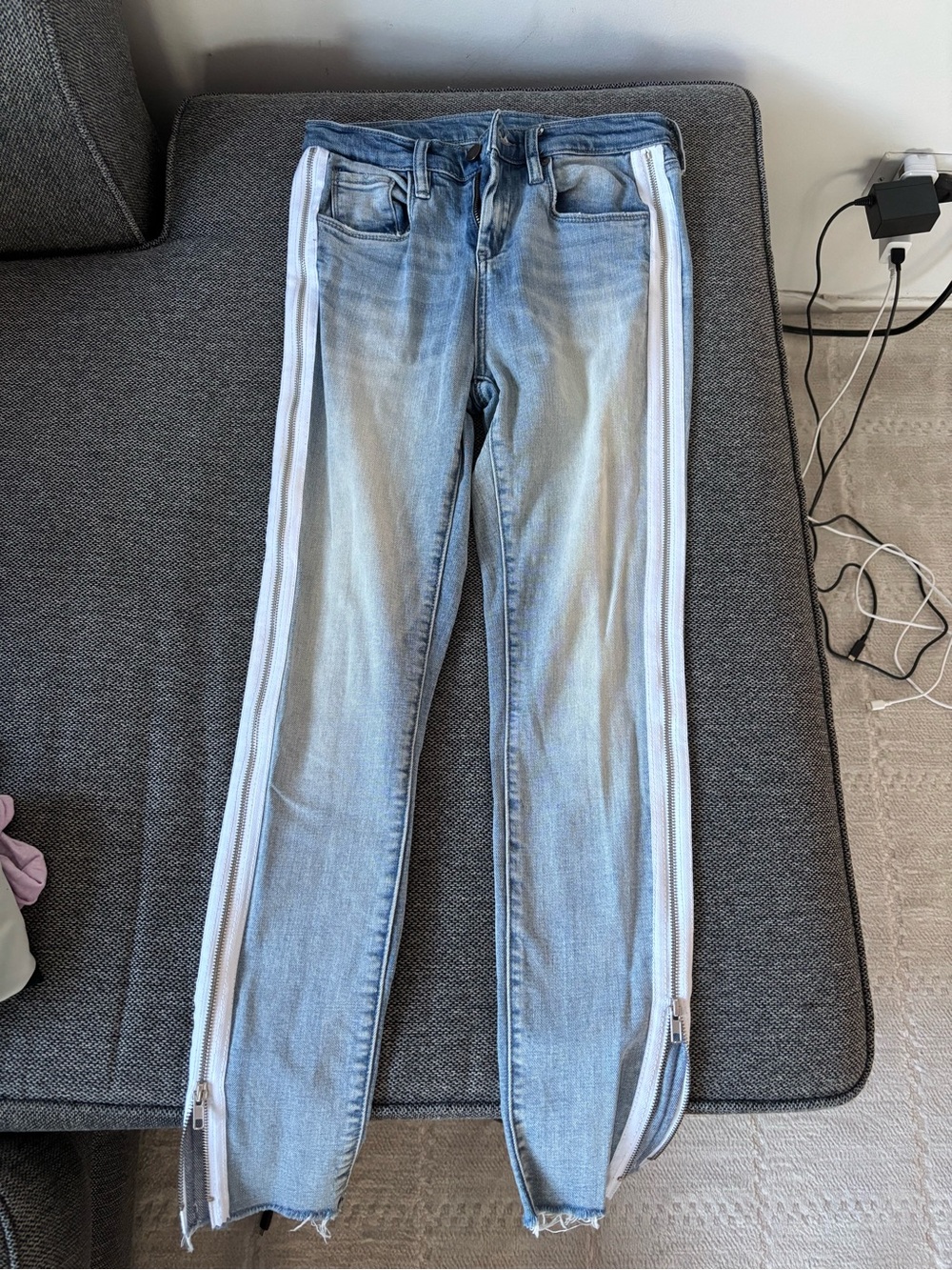 Blank NYC Light Blue Skinny Jeans with White Side Zippers